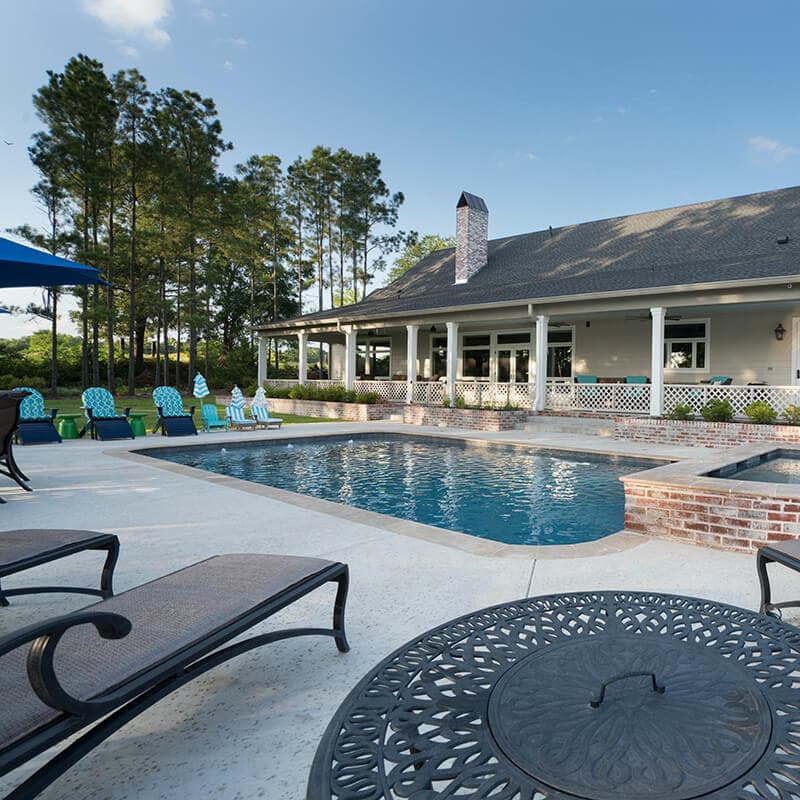 Finished swimming pool with coordinated waterline tile